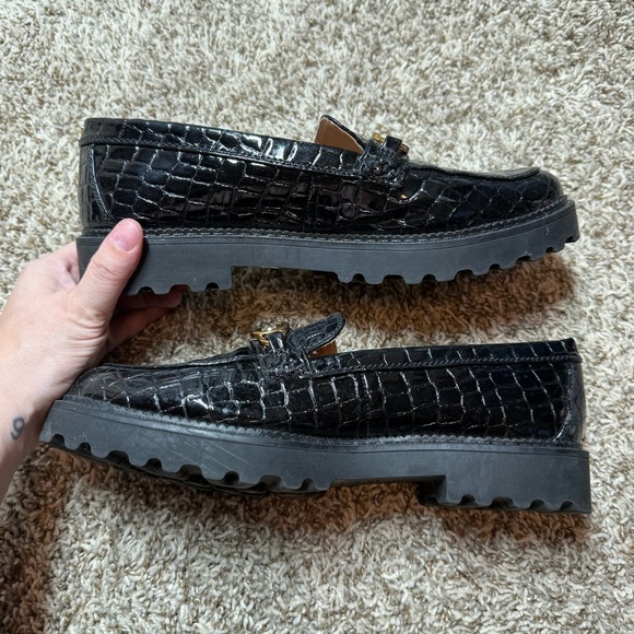 Circus by Sam Edelman Deana Black Croc-Embossed Loafers with Gold Horsebit - Picture 3 of 6